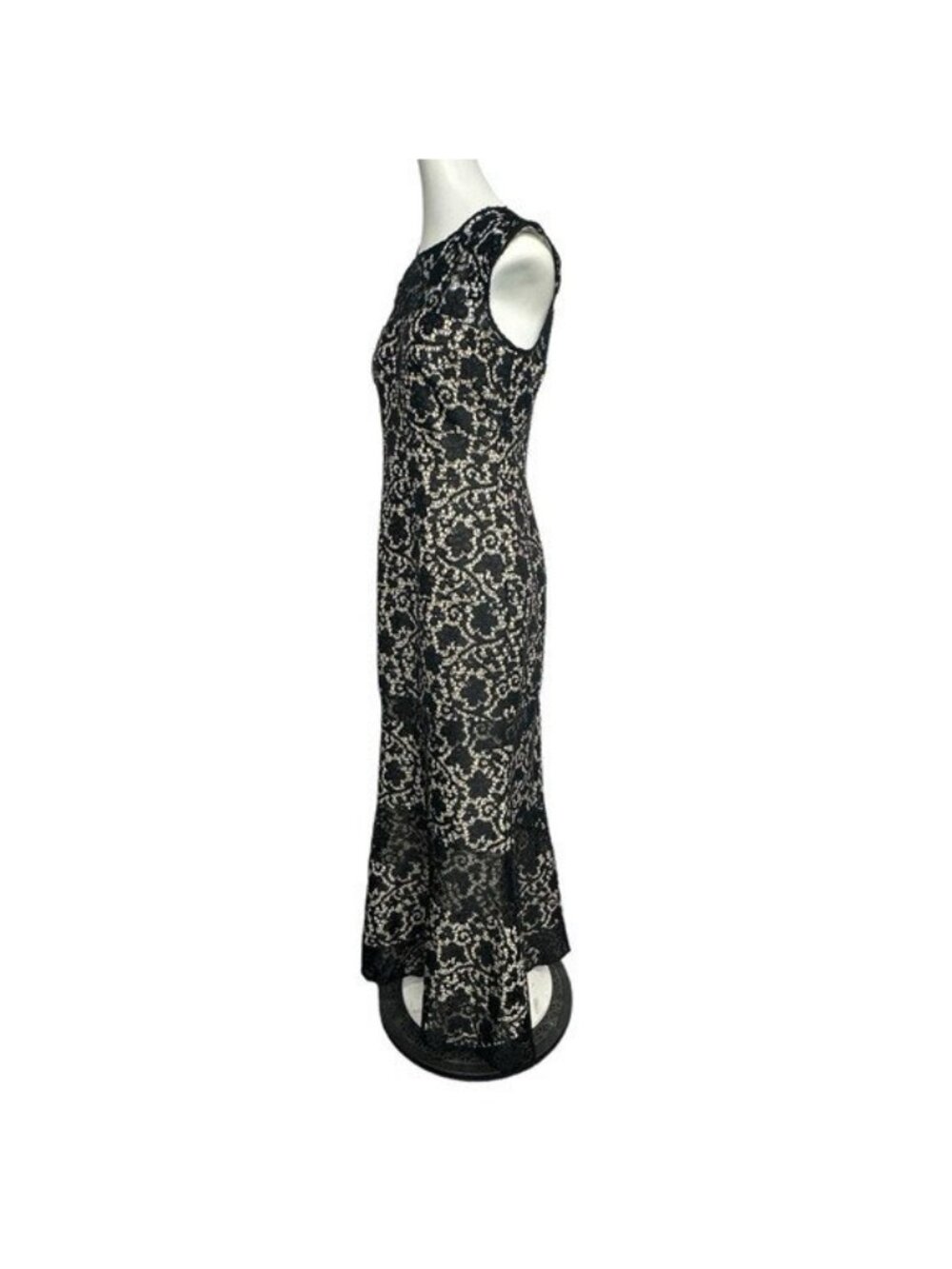 Kay Unger 8 Gown Black Lace Overlay Dress Evening Formal Full Length Cap Sleeve - Picture 3 of 15